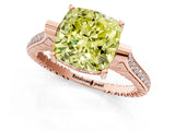 Rose gold Fancy Yellow Cushion  Solitaire Diamond Ring with Channel Set Band and Bezel Prong Setting_57