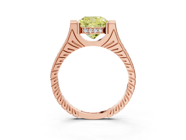 Rose Gold Cushion Cut Vintage Cathedral Engagement Ring Setting for Fancy Yellow Center