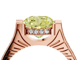 Rose gold Fancy Yellow Cushion  Solitaire Diamond Ring with Channel Set Band and Bezel Prong Setting_60