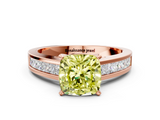 Rose gold Fancy Yellow Cushion  Solitaire Diamond Ring with Channel-Set Band and Four-Prong Setting_3