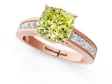 Rose gold Fancy Yellow Cushion  Solitaire Diamond Ring with Channel-Set Band and Four-Prong Setting_4