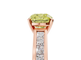 Rose gold Fancy Yellow Cushion  Solitaire Diamond Ring with Channel-Set Band and Four-Prong Setting_8