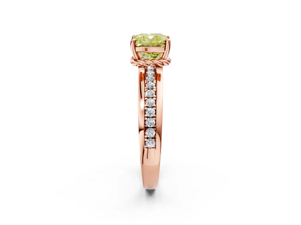 Rose gold Fancy Yellow Cushion  Solitaire Diamond Ring with Channel Set Band and Six-Prong Setting