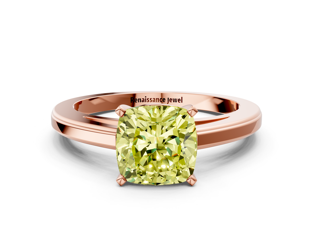 Rose gold Fancy Yellow Cushion  Solitaire Diamond Ring with Four-Prong Setting and Classic Band_3