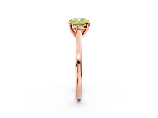 Rose gold Fancy Yellow Cushion  Solitaire Diamond Ring with Four-Prong Setting and Classic Band
