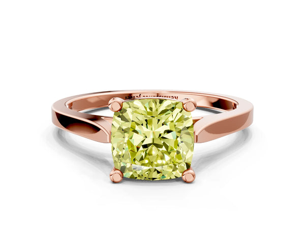 Rose gold Fancy Yellow Cushion  Solitaire Diamond Ring with Four-Prong Setting and Tapered Band