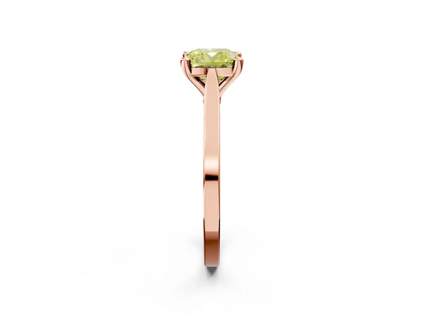 Rose gold Fancy Yellow Cushion  Solitaire Diamond Ring with Four-Prong Setting and Tapered Band