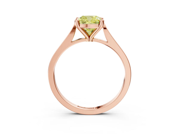 Rose gold Fancy Yellow Cushion  Solitaire Diamond Ring with Four-Prong Setting and Tapered Band