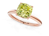Rose gold Fancy Yellow Cushion  Solitaire Diamond Ring with Four-Prong Setting on a Plain Band_22