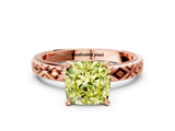 Rose gold Fancy Yellow Cushion  Solitaire Diamond Ring with Milgrain and Black Enamel X Pattern Band_183