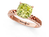 Rose gold Fancy Yellow Cushion  Solitaire Diamond Ring with Milgrain and Black Enamel X Pattern Band_184
