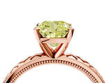 Rose gold Fancy Yellow Cushion  Solitaire Diamond Ring with Milgrain and Black Enamel X Pattern Band_187