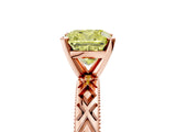 Rose gold Fancy Yellow Cushion  Solitaire Diamond Ring with Milgrain and Black Enamel X Pattern Band_188