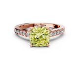Rose gold Fancy Yellow Cushion  Solitaire Diamond Ring with Pavé Band and Four-Prong Setting_112