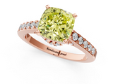 Rose gold Fancy Yellow Cushion  Solitaire Diamond Ring with Pavé Band and Four-Prong Setting_113
