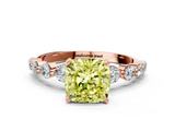 Rose gold Fancy Yellow Cushion  Solitaire Diamond Ring with Pave Band and Four-Prong Setting_267
