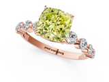 Rose gold Fancy Yellow Cushion  Solitaire Diamond Ring with Pave Band and Four-Prong Setting_268