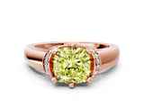 Rose gold Fancy Yellow Cushion  Solitaire Diamond Ring with Pave Band and Six-Prong Setting_32