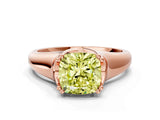 Rose gold Fancy Yellow Cushion  Solitaire Diamond Ring with Six-Prong Cathedral Setting_32
