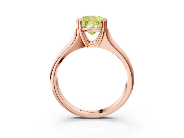Rose gold Fancy Yellow Cushion Cut Diamond Solitaire Ring with Wide Band and Prong Setting