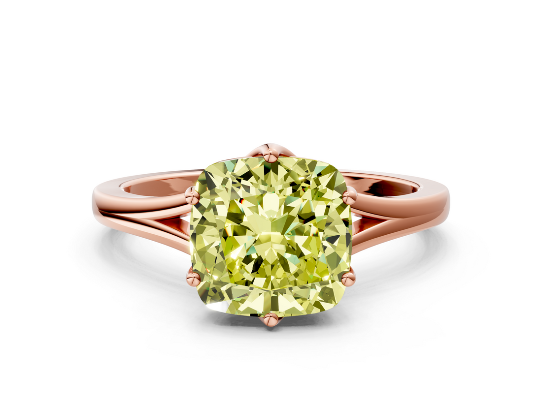 Rose gold Fancy Yellow Cushion  Solitaire Diamond Ring with Six-Prong Setting and Tapered Band_16