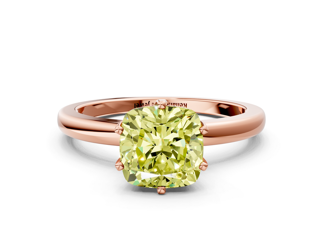 Rose gold Fancy Yellow Cushion  Solitaire Diamond Ring with Six-Prong Setting on a Classic Band_3