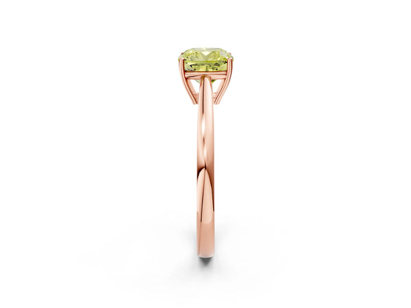 Rose gold Fancy Yellow Cushion  Solitaire Diamond Ring with Split Shank and Four-Prong Setting