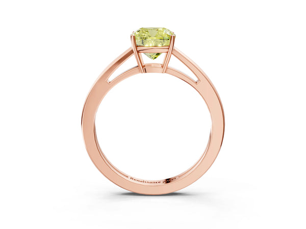Rose gold Fancy Yellow Cushion  Solitaire Diamond Ring with Split Shank and Four-Prong Setting