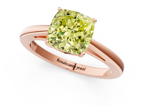 Rose gold Fancy Yellow Cushion  Solitaire Diamond Ring with Split Shank and Four-Prong Setting