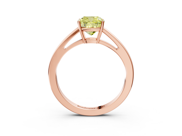Rose gold Fancy Yellow Cushion  Solitaire Diamond Ring with Split Shank and Four-Prong Setting