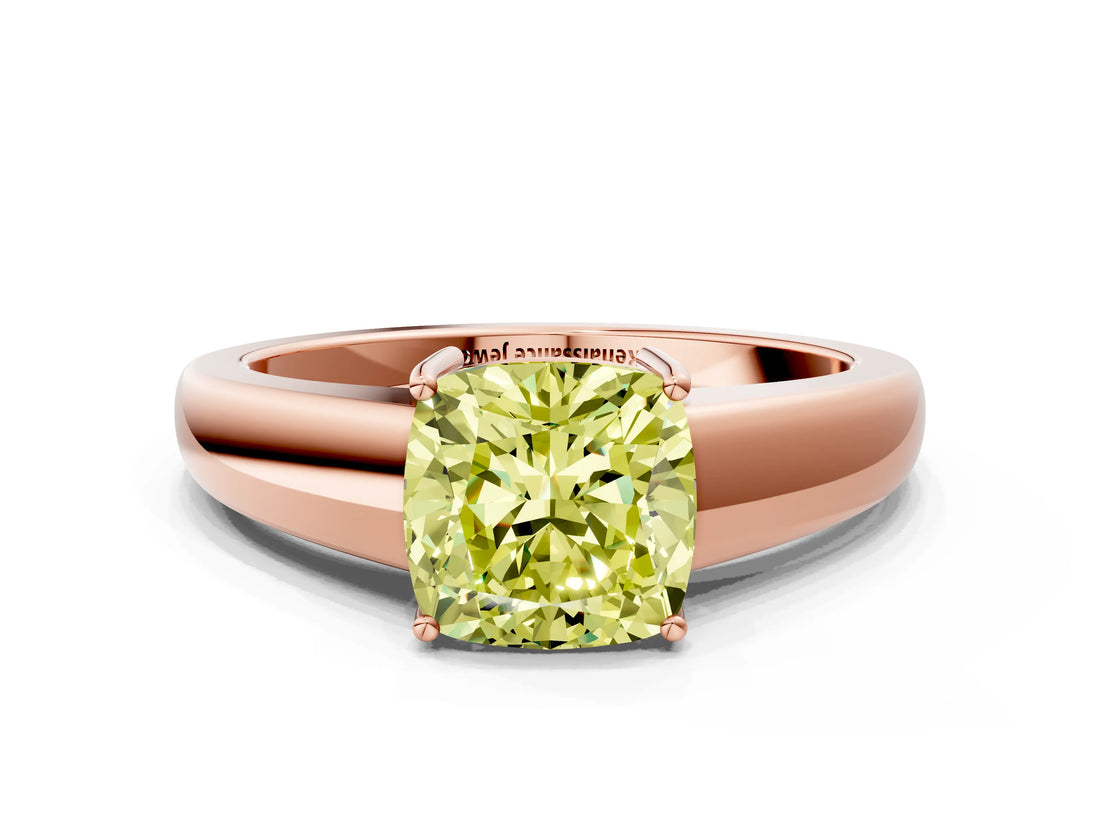 Rose gold Fancy Yellow Cushion  Solitaire Diamond Ring with Tapered Band and Four-Prong Setting_49