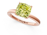 Rose gold Fancy Yellow Cushion  Solitaire Diamond Ring with Thin Band and Four-Prong Setting_4