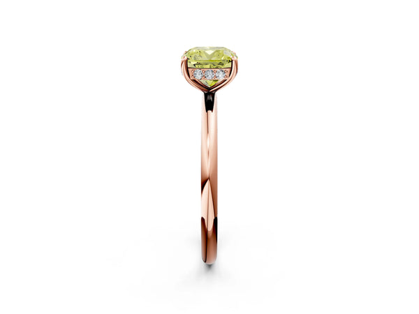 Rose gold Fancy Yellow Cushion  Solitaire Diamond Ring with a Classic Band and Four-Prong Setting