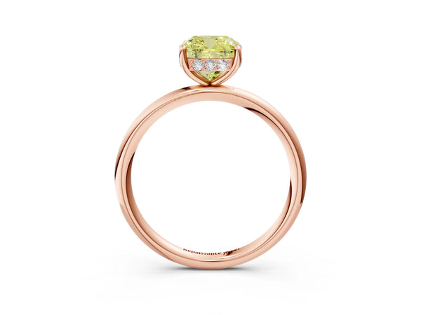 Rose gold Fancy Yellow Cushion  Solitaire Diamond Ring with a Classic Band and Four-Prong Setting
