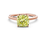 Rose gold Fancy Yellow Cushion  Solitaire Diamond Ring with a Classic Band and Four-Prong Setting