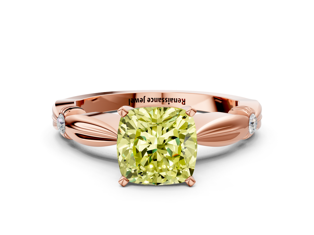 Rose gold Fancy Yellow Cushion  Solitaire Diamond Twisted Band with Four-Prong Setting_79