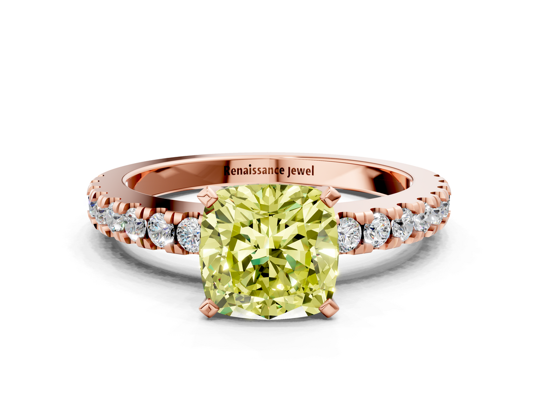 Rose gold Fancy Yellow Cushion  Solitaire Diamond with Pavé Band and Four-Prong Setting_49