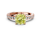 Rose gold Fancy Yellow Cushion  Solitaire Diamond with Pavé Band and Four-Prong Setting_49