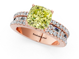 Rose gold Fancy Yellow Cushion  Solitaire Diamond with Pave and Channel Set Band_62