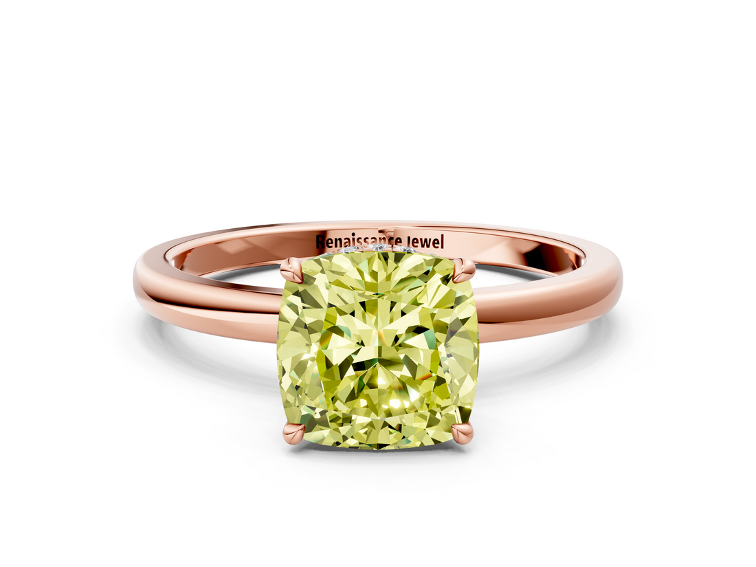 Rose gold Fancy Yellow Cushion  Solitaire Engagement Ring with Cathedral Band and Four-Prong Setting_21