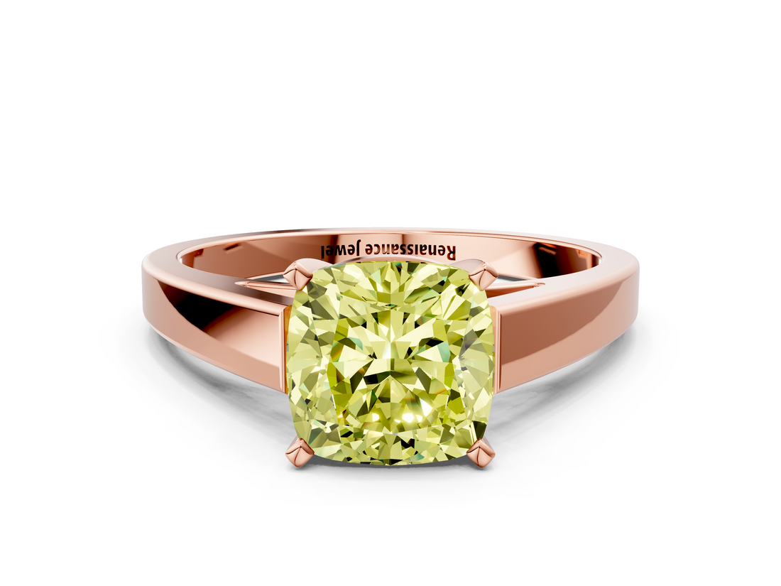 Rose gold Fancy Yellow Cushion  Solitaire Engagement Ring with Four-Prong Setting and Tapered Band_3