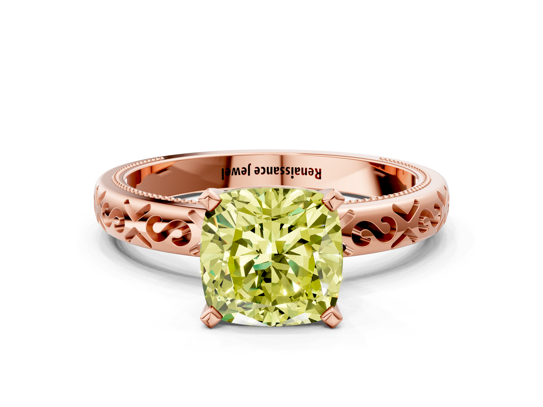 Rose gold Fancy Yellow Cushion  Solitaire Engagement Ring with Scrollwork Band and Four-Prong Setting_147
