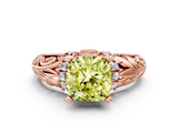 Rose gold Fancy Yellow Cushion  Solitaire Filigree Engagement Ring with Halo and Prong Setting_51