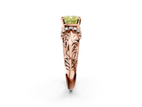 Rose gold Fancy Yellow Cushion  Solitaire Filigree Engagement Ring with Halo and Prong Setting_53