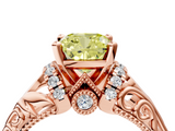 Rose gold Fancy Yellow Cushion  Solitaire Filigree Engagement Ring with Halo and Prong Setting_55