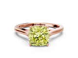Rose gold Fancy Yellow Cushion  Solitaire Heart Prong Engagement Ring with Tapered Band_55