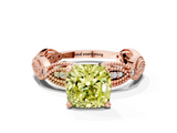 Rose gold Fancy Yellow Cushion  Solitaire Milgrain Diamond Engagement Ring with Bezel and Marquise Band_68