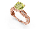 Rose gold Fancy Yellow Cushion  Solitaire Milgrain Diamond Engagement Ring with Bezel and Marquise Band_69