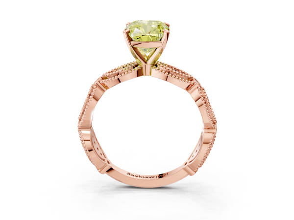 Rose gold Fancy Yellow Cushion  Solitaire Milgrain Diamond Engagement Ring with Bezel and Marquise Band