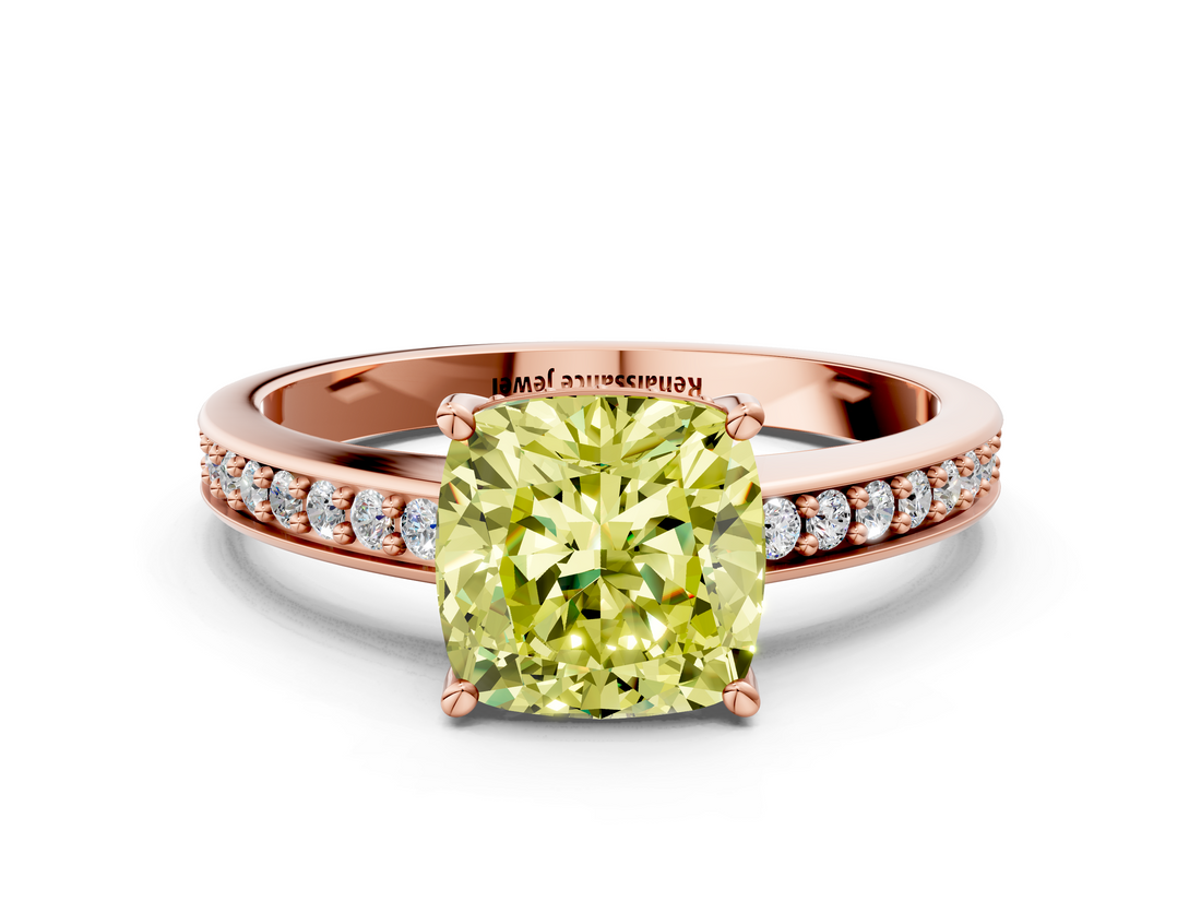 Rose gold Fancy Yellow Cushion  Solitaire Pavé Band Prong Setting Ring_20